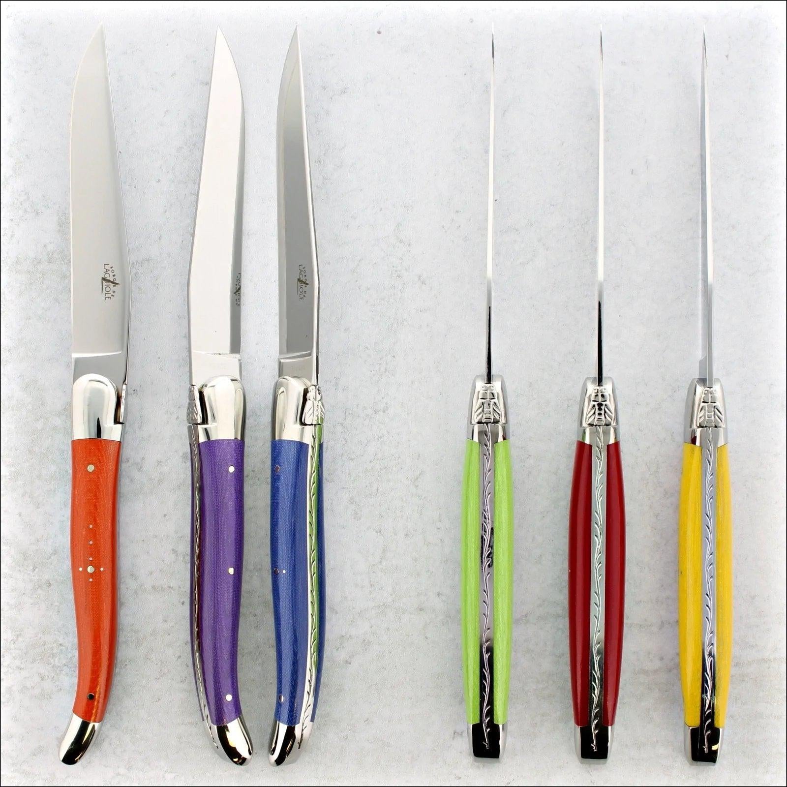 Laguiole set of 6 pastel mix handle knives