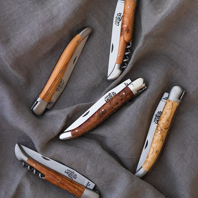 Laguiole Pocket Knife Ebony Wood Handle - Brass Bolsters