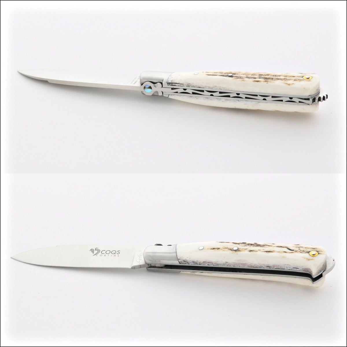 5 Coqs Pocket Knife - Deer Stag &amp; Mother of Pearl Inlay