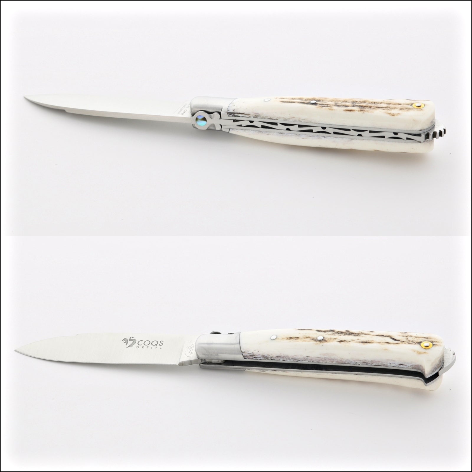 5 Coqs Pocket Knife - Deer Stag & Mother of Pearl Inlay