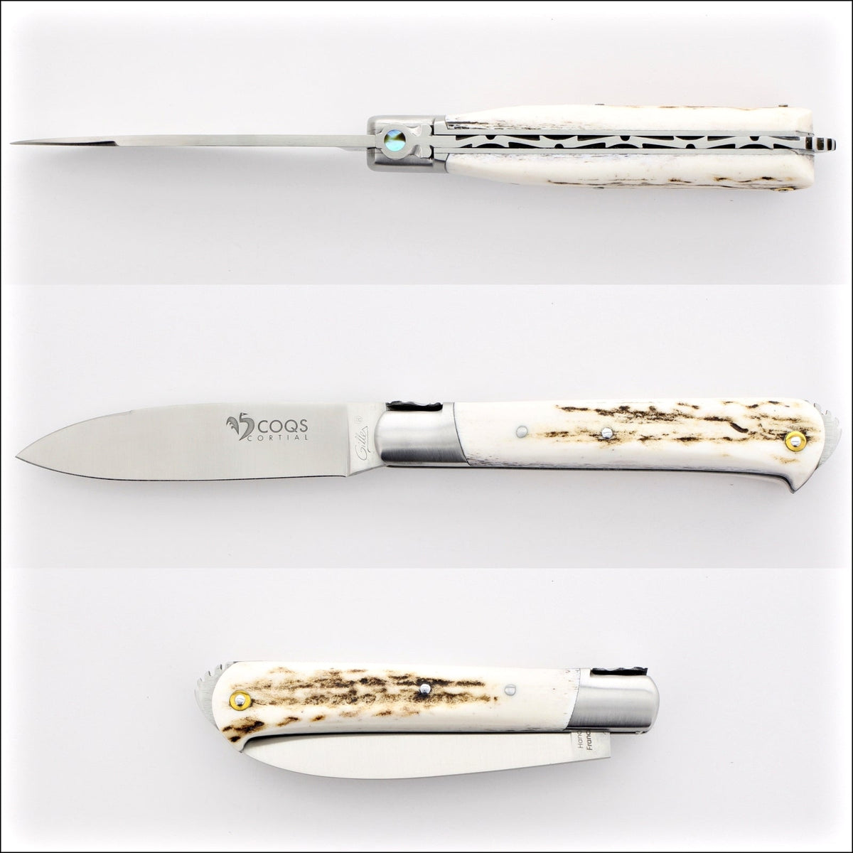 5 Coqs Pocket Knife - Deer Stag &amp; Mother of Pearl Inlay