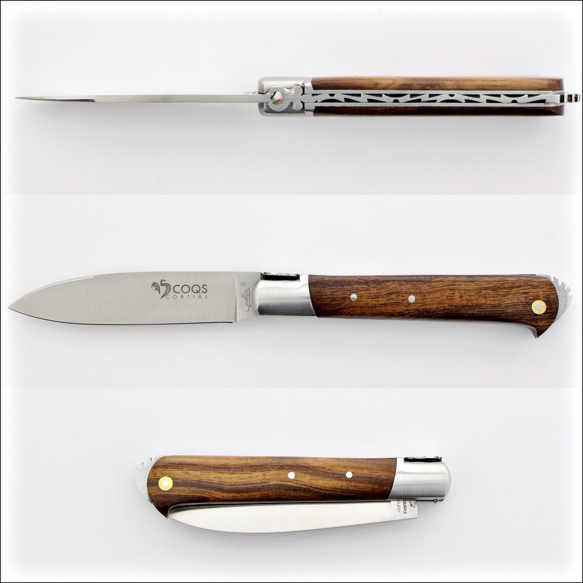 5 Coqs Pocket Knife - Desert Ironwood Handle &amp; Mother of Pearl Inlay