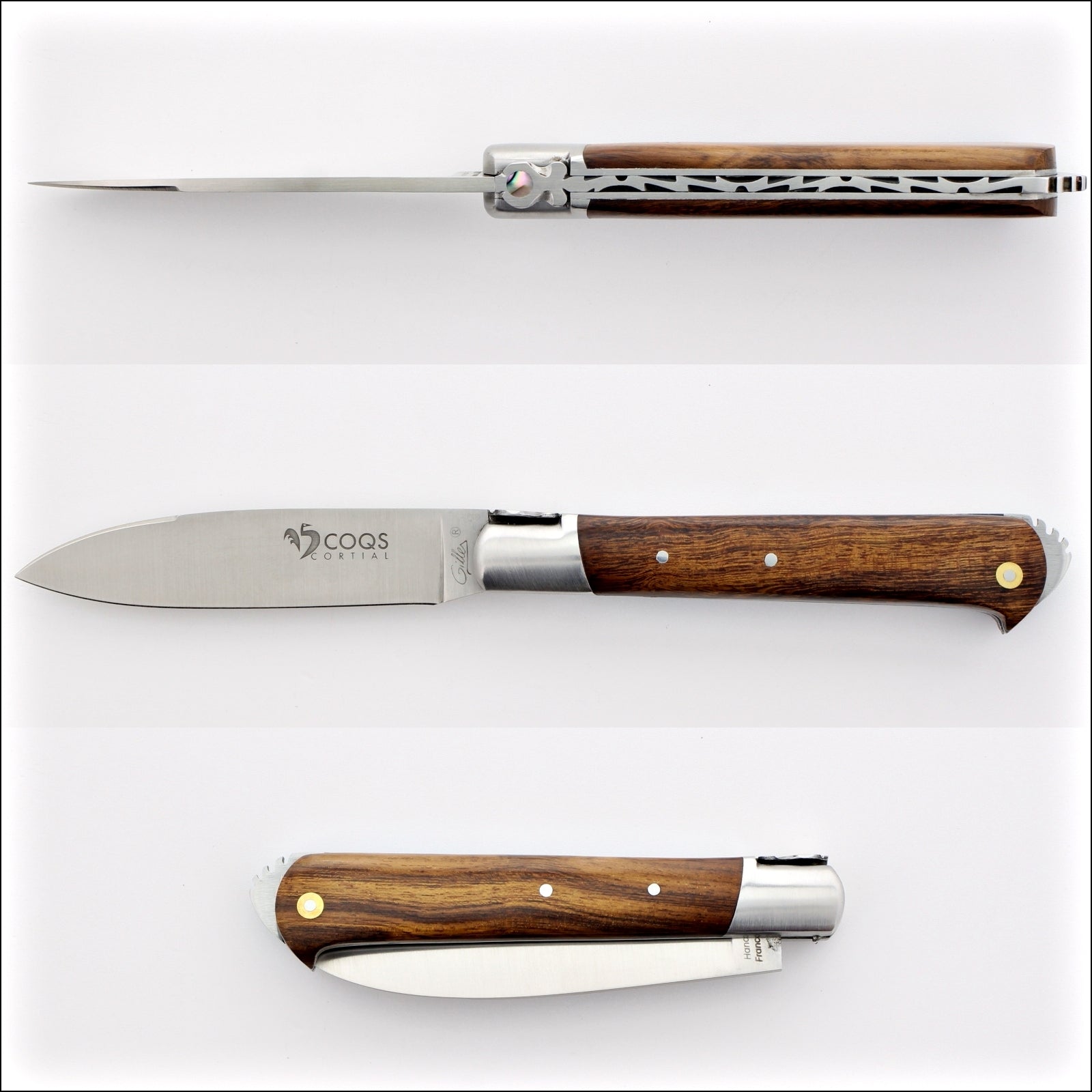 5 Coqs Pocket Knife - Desert Ironwood Handle & Mother of Pearl Inlay