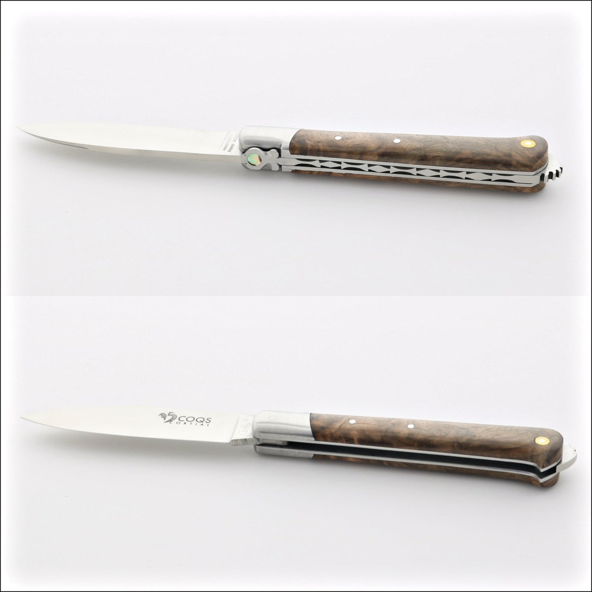 5 Coqs Pocket Knife - Walnut &amp; Mother of Pearl Inlay