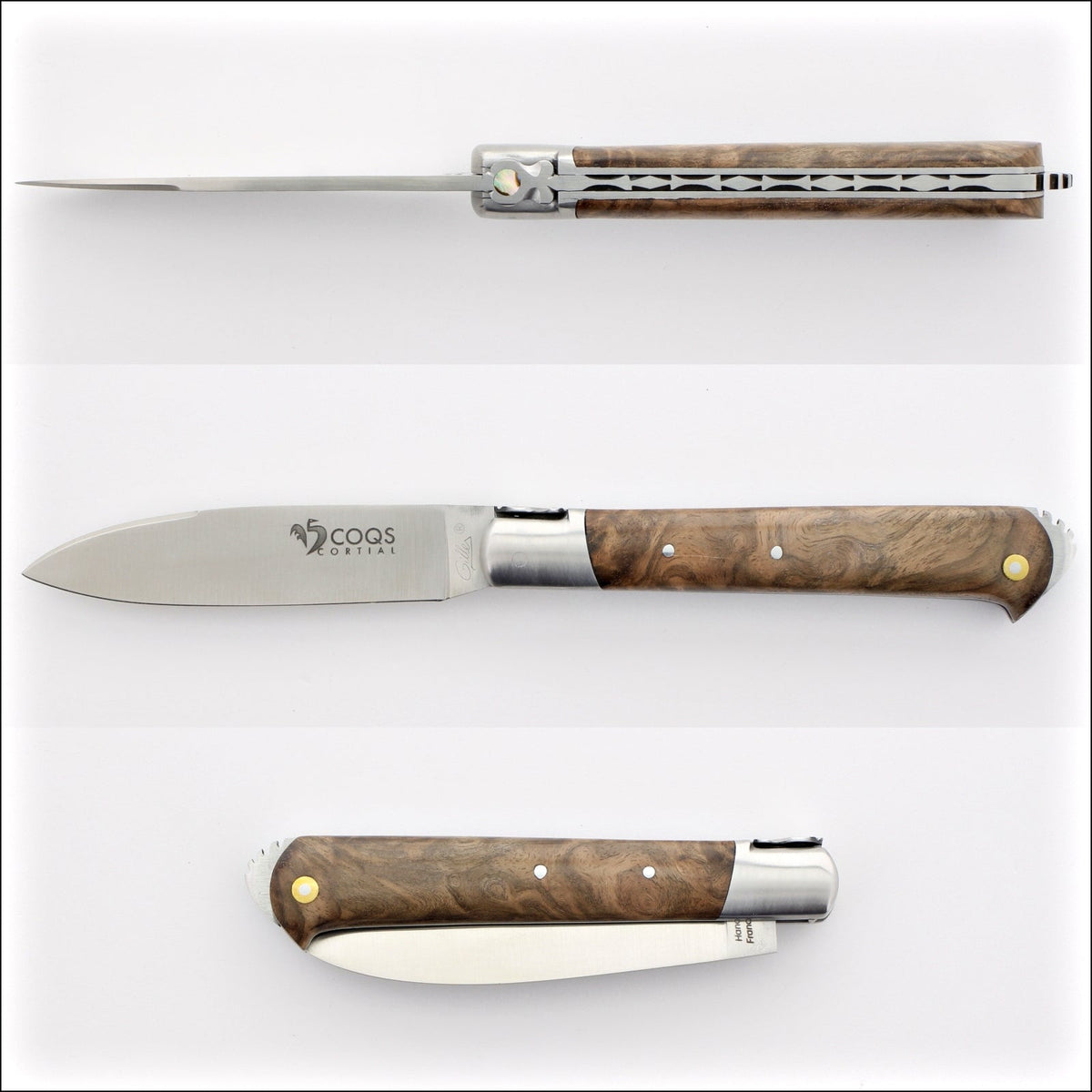 5 Coqs Pocket Knife - Walnut &amp; Mother of Pearl Inlay