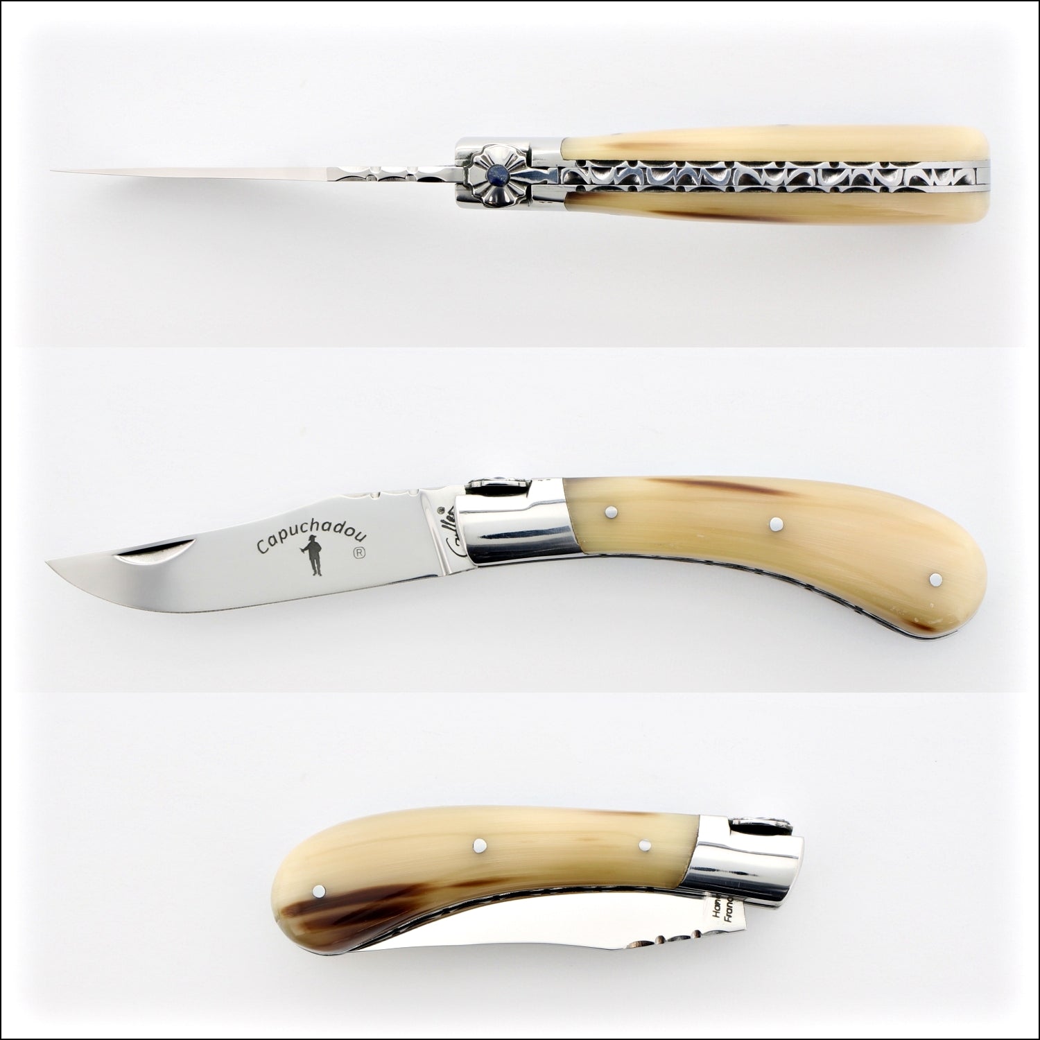 knife the pradel wooden handle horn cow