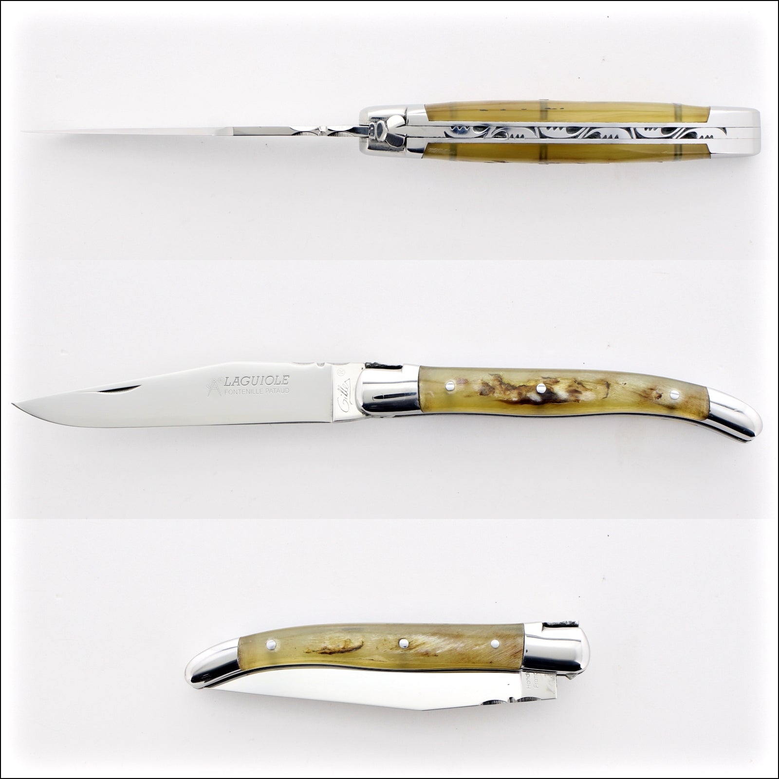 Classic Laguiole Pocket Knife 11 cm Ram Horn Tip Handle