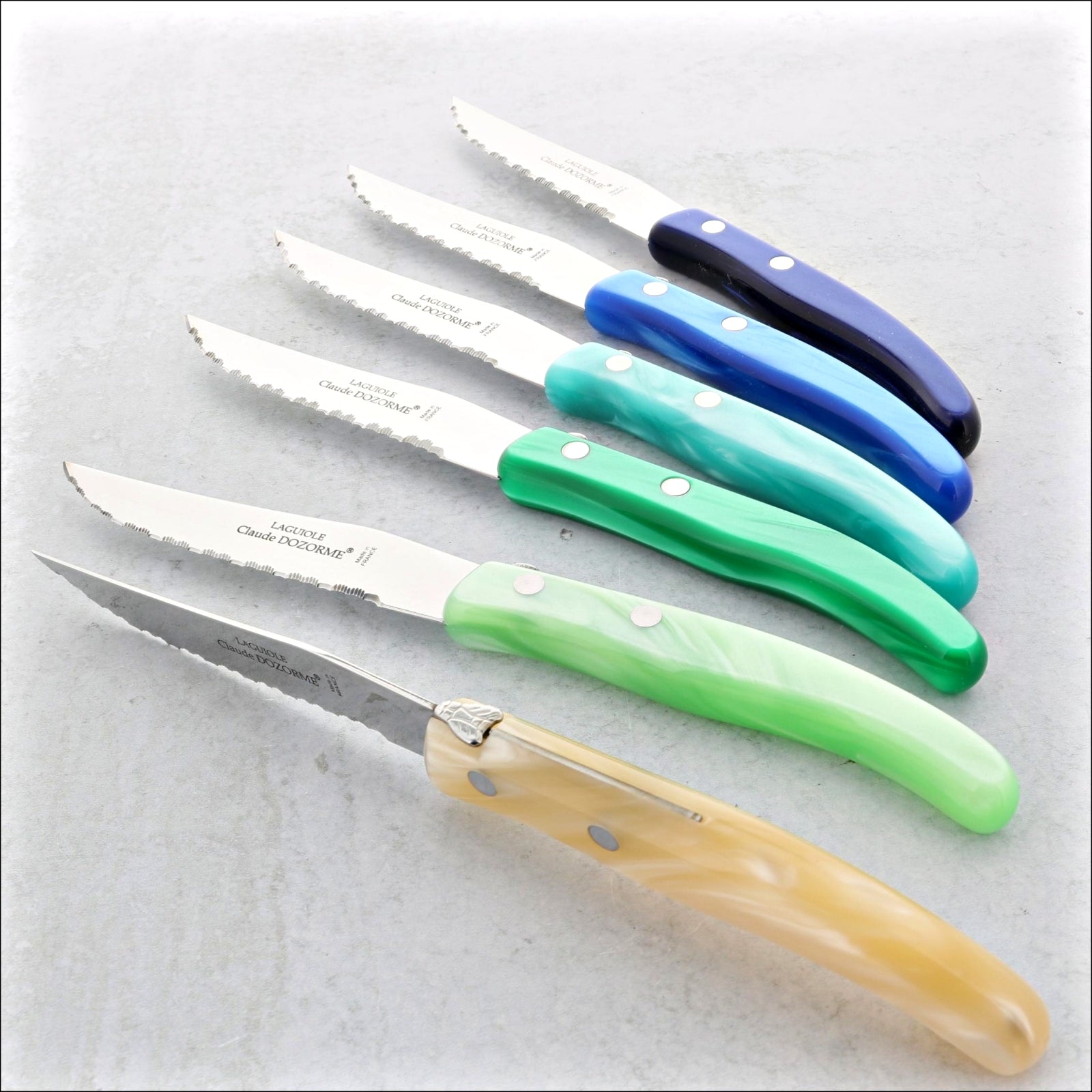 Claude Dozorme Laguiole Steak Knives - Set of 6 -Blue-Green