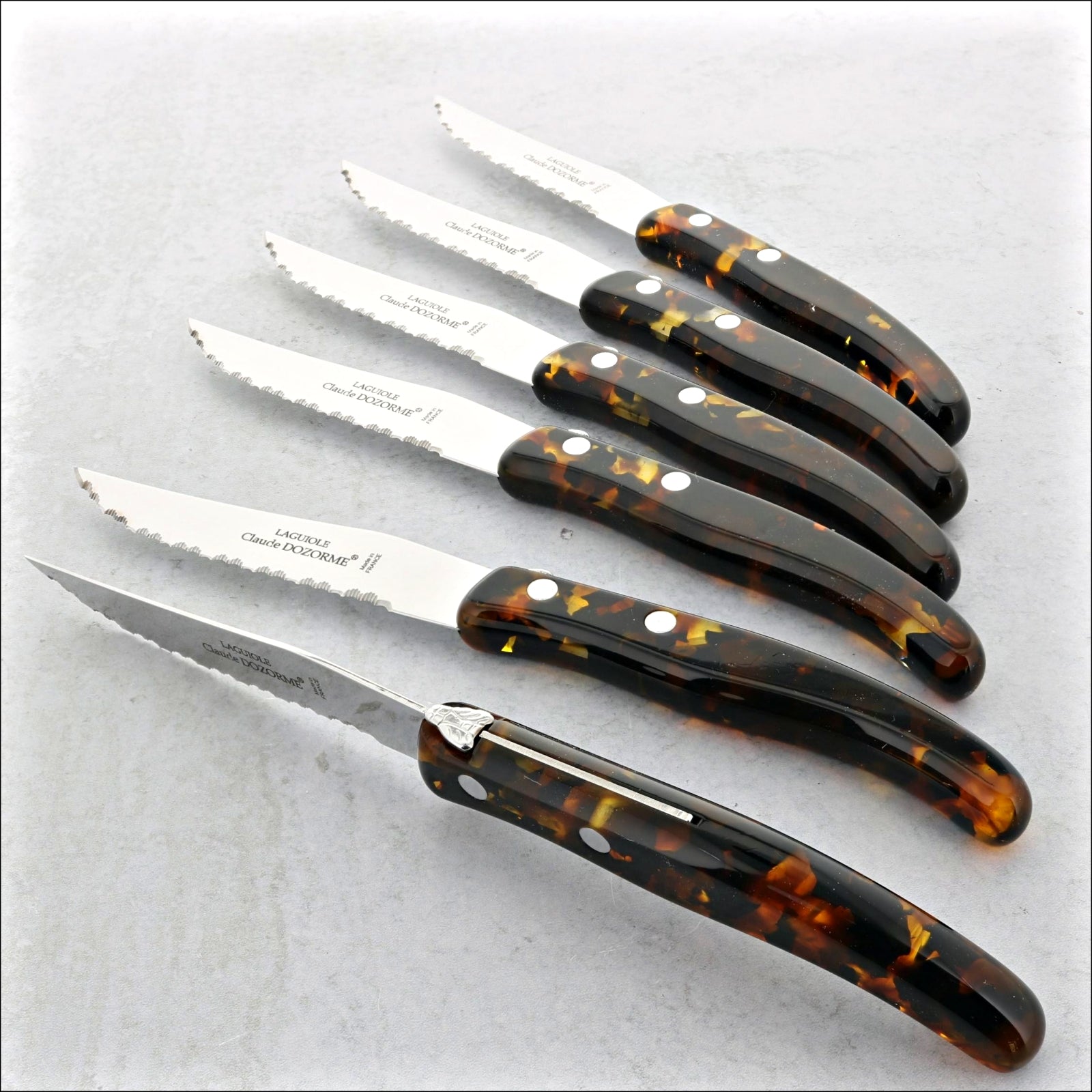 Claude Dozorme Laguiole Steak Knives - Set of 6 - Golden Flakes