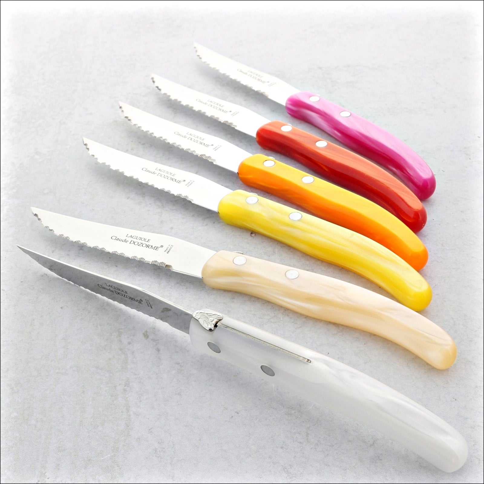 Claude Dozorme Laguiole Steak Knives - Set of 6 - Pink-Orange