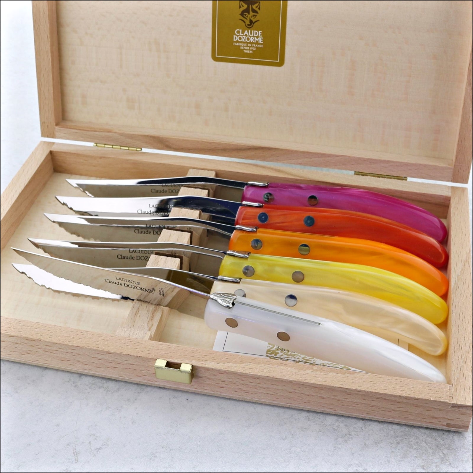 Claude Dozorme Laguiole Steak Knives - Set of 6 - Pink-Orange