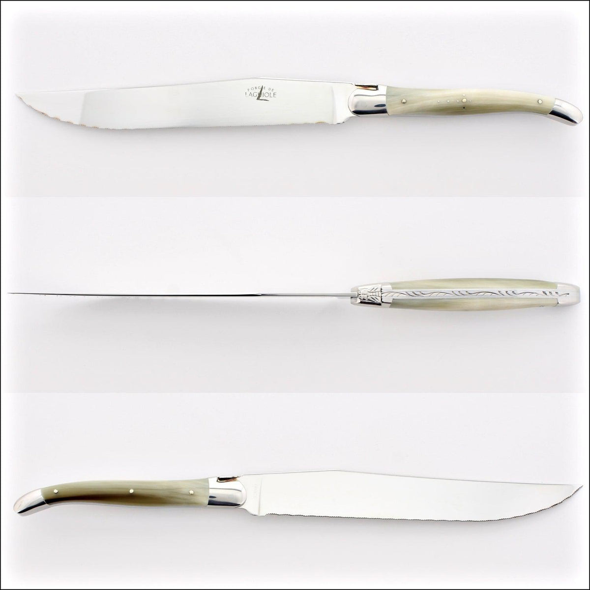 Forge de Laguiole Bread Knife Light Horn Tip Handle - Shiny Finish