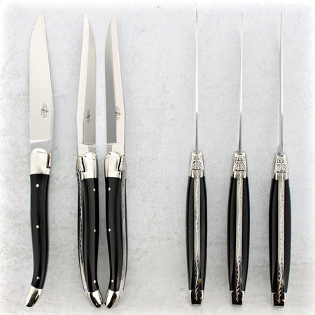 Forge de Laguiole Dark Horn Tip Steak Knives - Set of 6 - Laguiole 