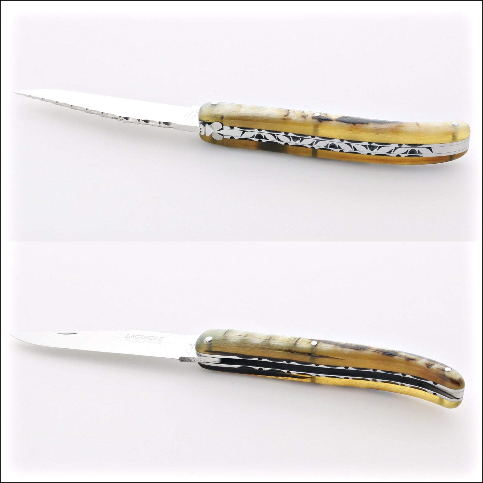 Laguiole Full Handle 11 cm Guilloche Pocket Knife Ram Horn Tip