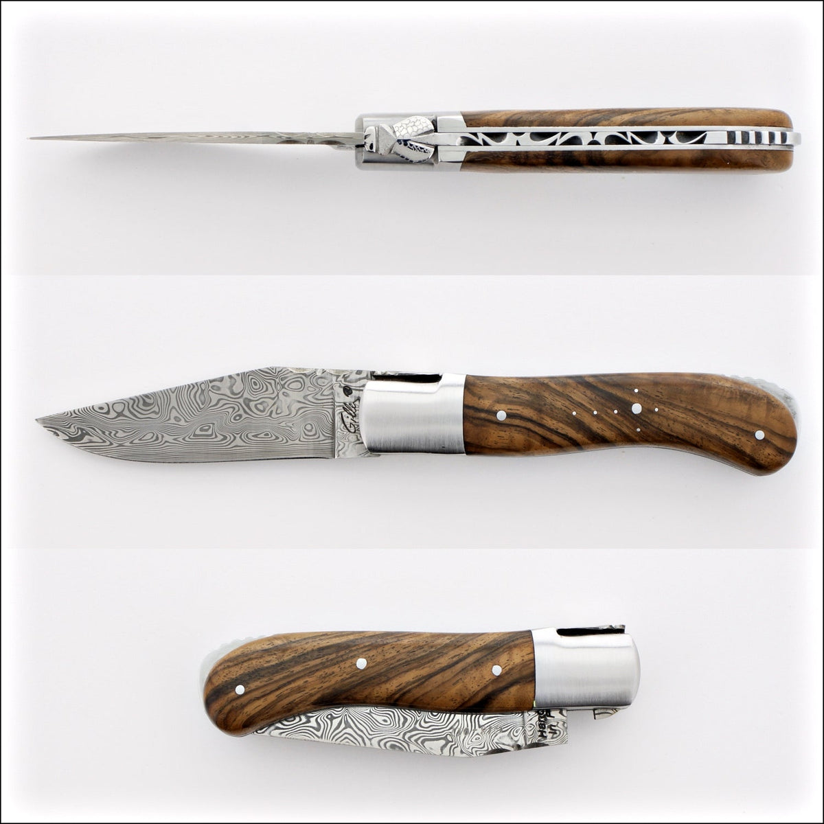 Laguiole Gentleman&#39;s Knife - Damascus Blade - Burled Walnut