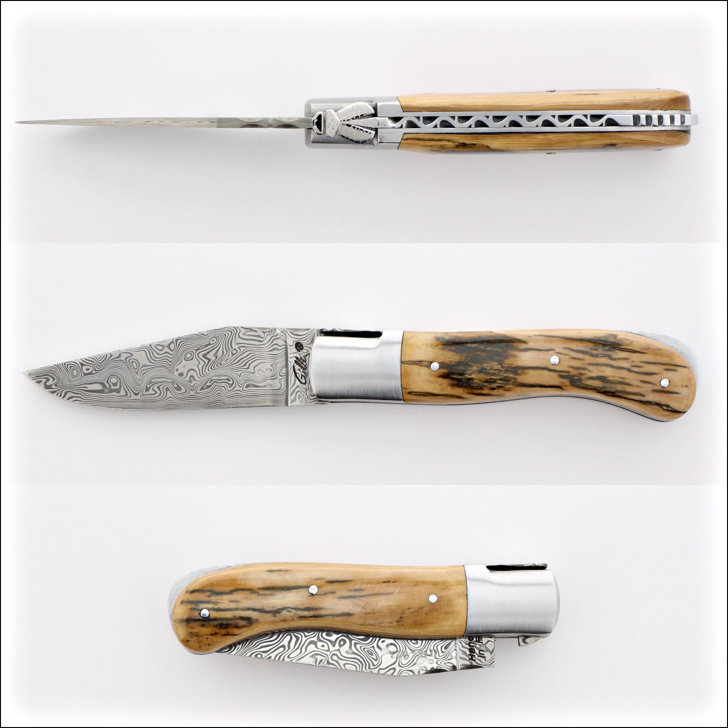 Laguiole Gentleman's Knife - Damascus Blade - Mammoth Ivory