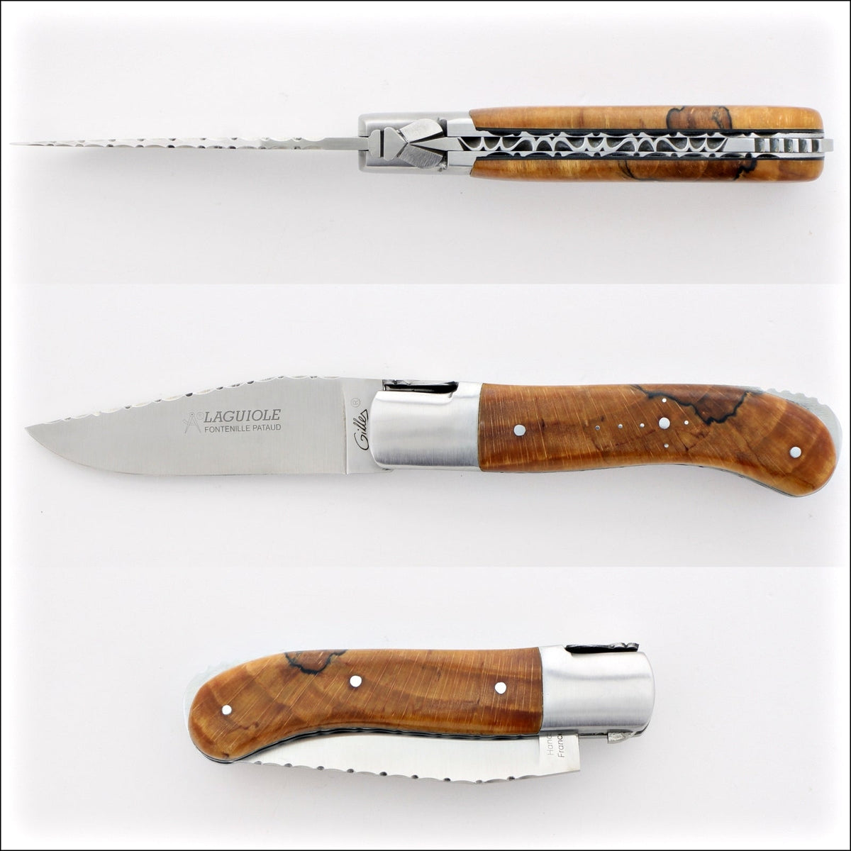 Laguiole Gentleman&#39;s Knife Guilloche - Burled Beech End Grain