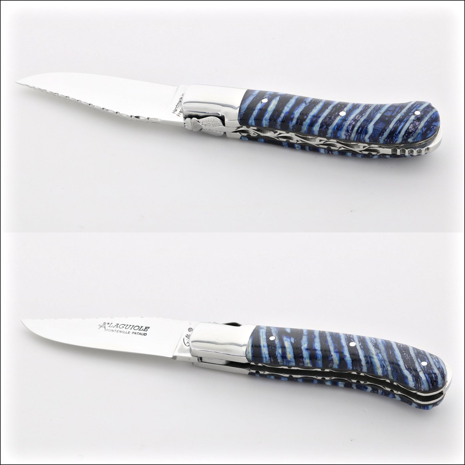 Laguiole Gentleman's Knife Guilloche - Mammoth Tooth - Midnight Blue