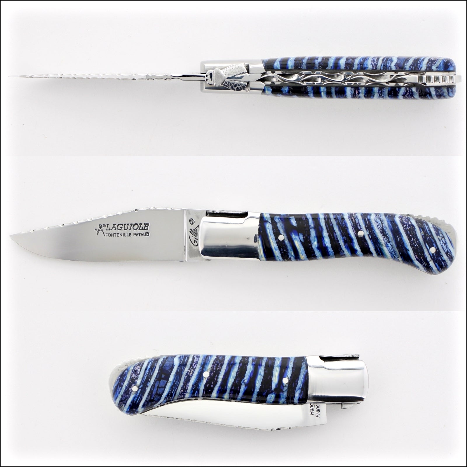 Laguiole Gentleman's Knife Guilloche - Mammoth Tooth - Midnight Blue