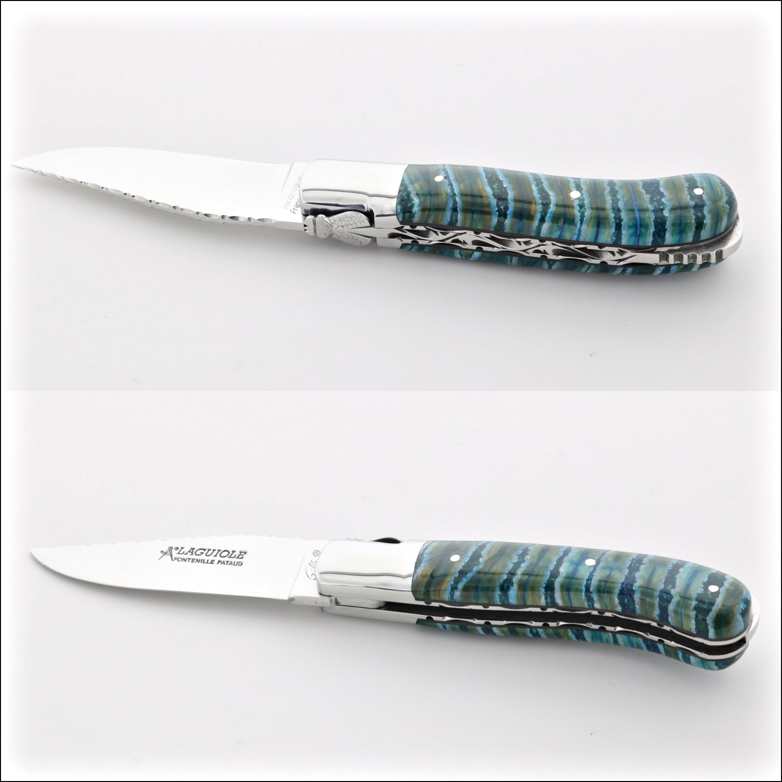 Laguiole Gentleman's Knife Guilloche - Mammoth Tooth - Turquoise