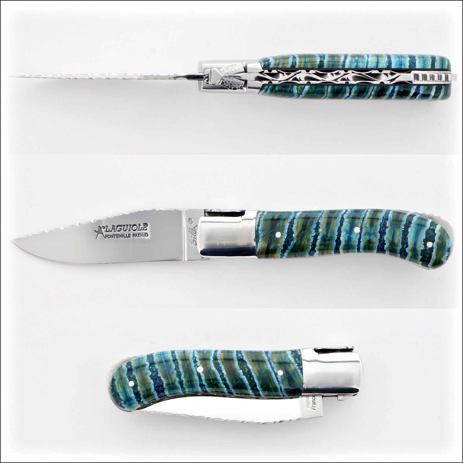 Laguiole Gentleman's Knife Guilloche - Mammoth Tooth - Turquoise