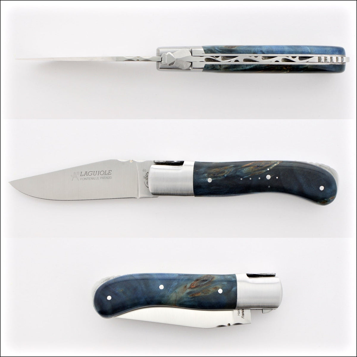 Laguiole Gentleman&#39;s Knife - Stained Poplar Burl - Blue