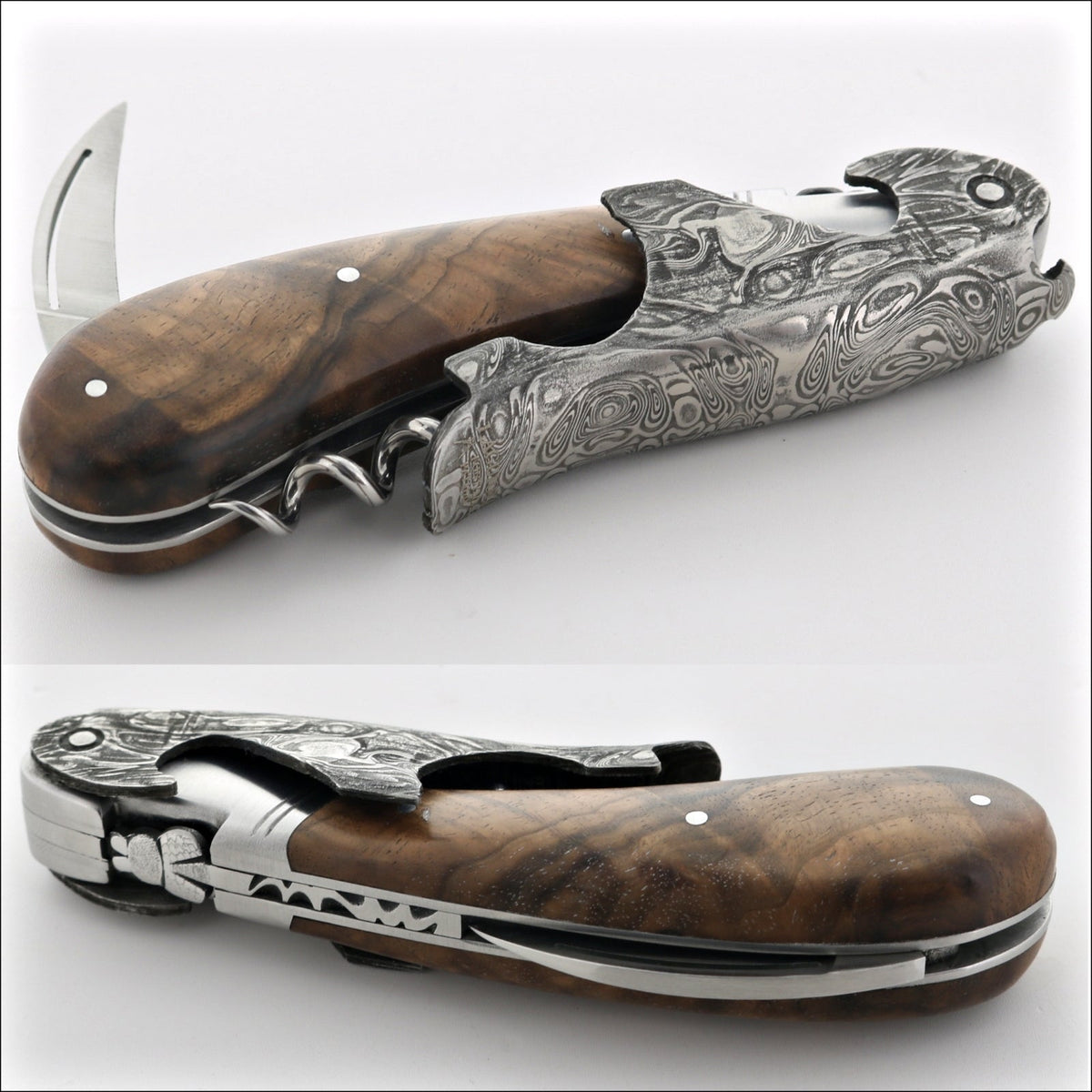 Laguiole Magnum Damascus Burled Walnut Corkscrew