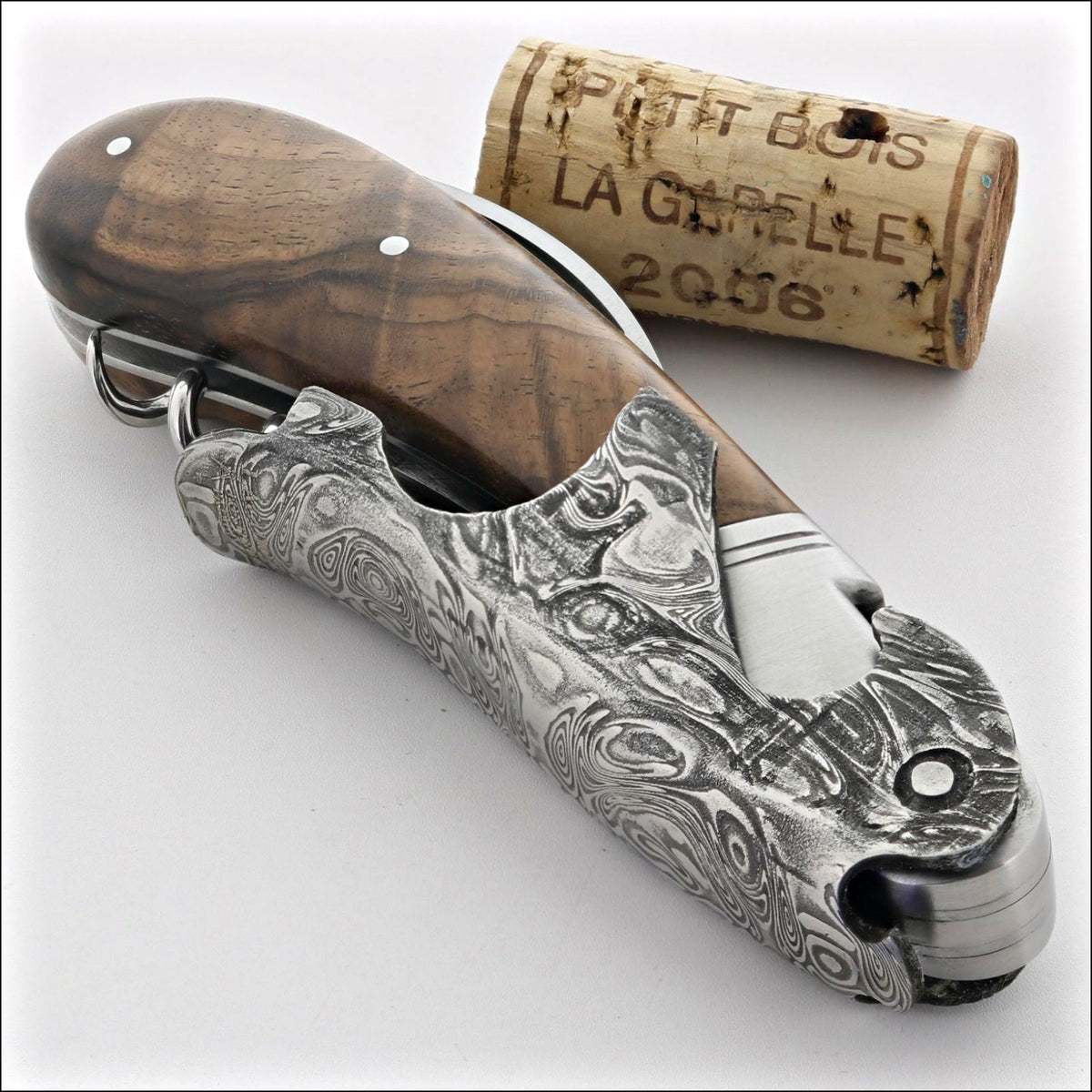 Laguiole Magnum Damascus Burled Walnut Corkscrew