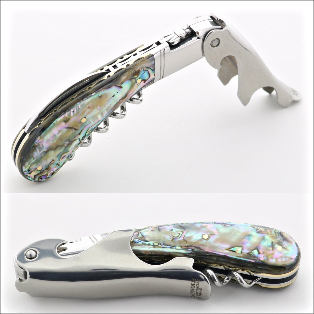 Laguiole Magnum Genuine Mother of Pearl Guilloche Corkscrew - B