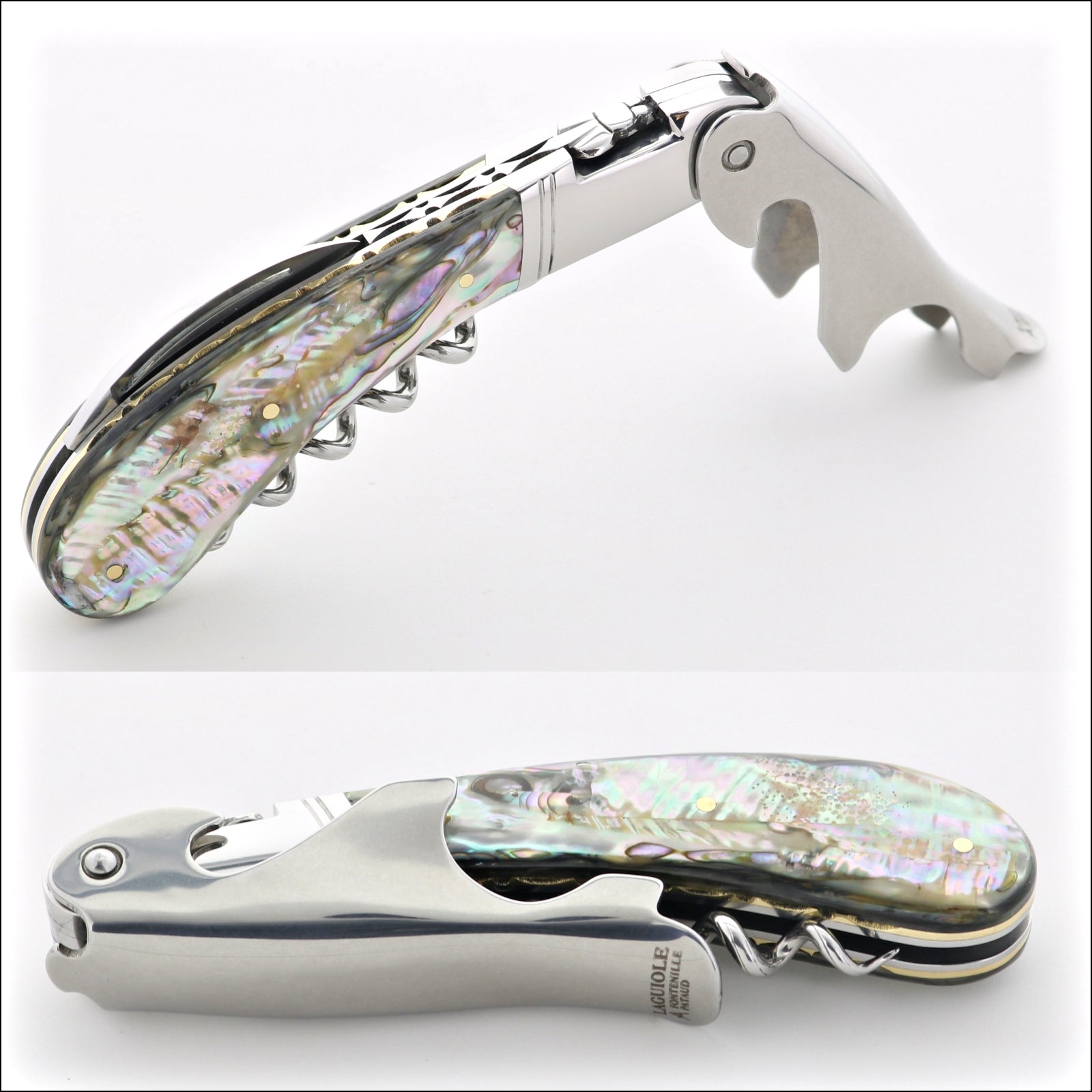 Laguiole Magnum Genuine Mother of Pearl Guilloche Corkscrew - C