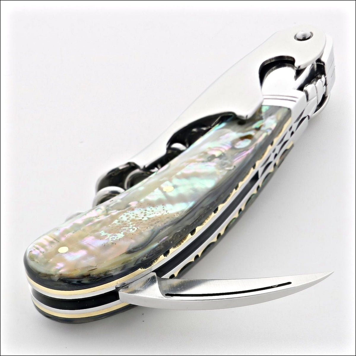 Laguiole Magnum Genuine Mother of Pearl Guilloche Corkscrew - C