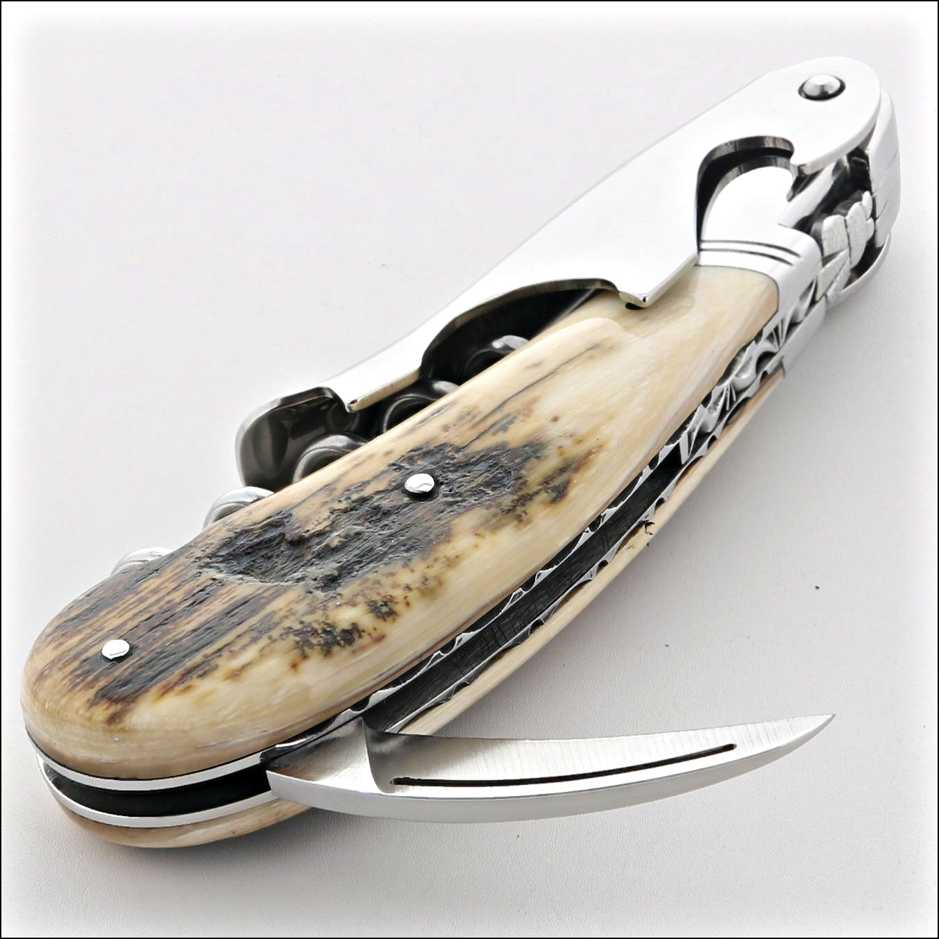 Laguiole Magnum Guilloche Fossilized Mammoth Ivory Corkscrew - G1