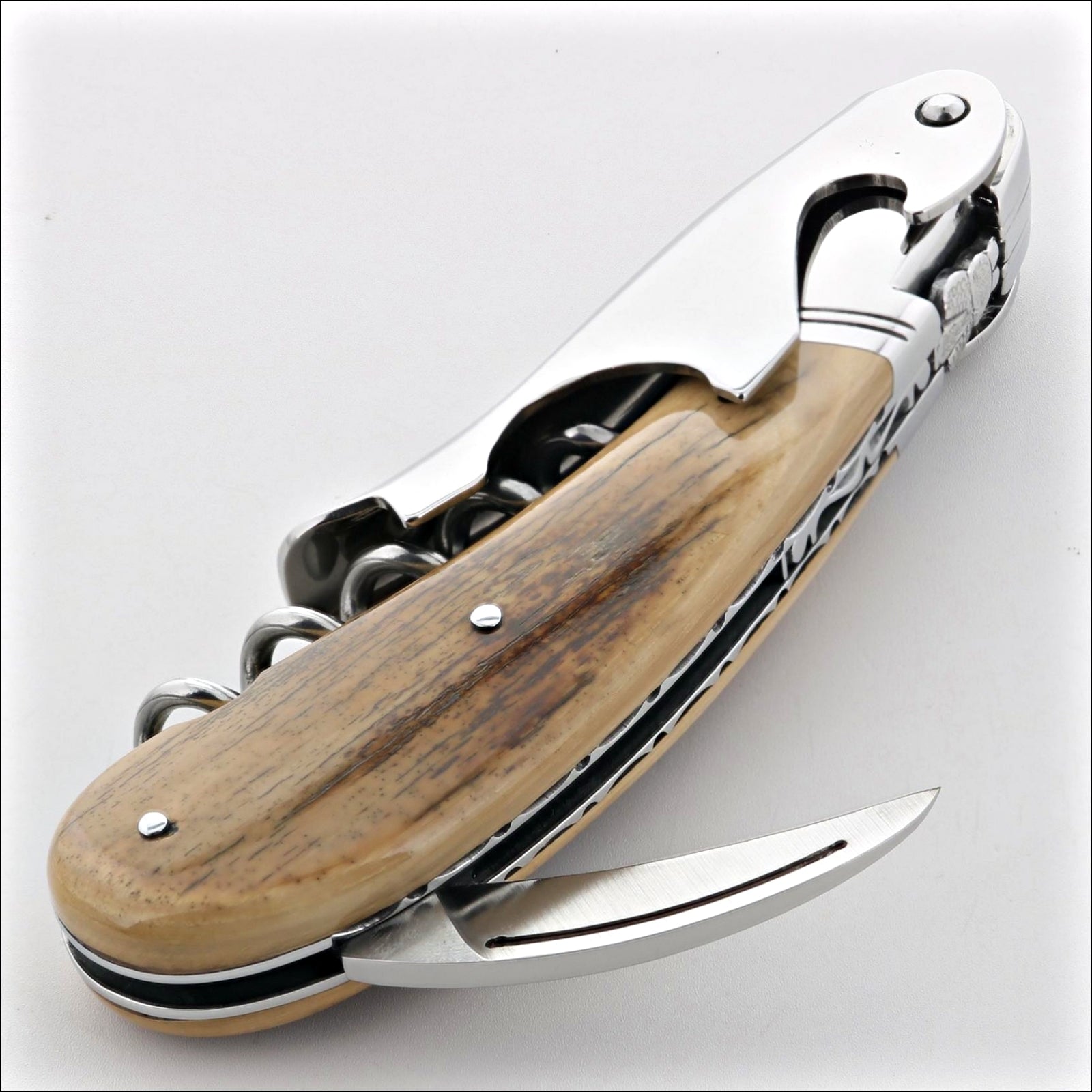 Laguiole Magnum Guilloche Fossilized Mammoth Ivory Corkscrew - G1