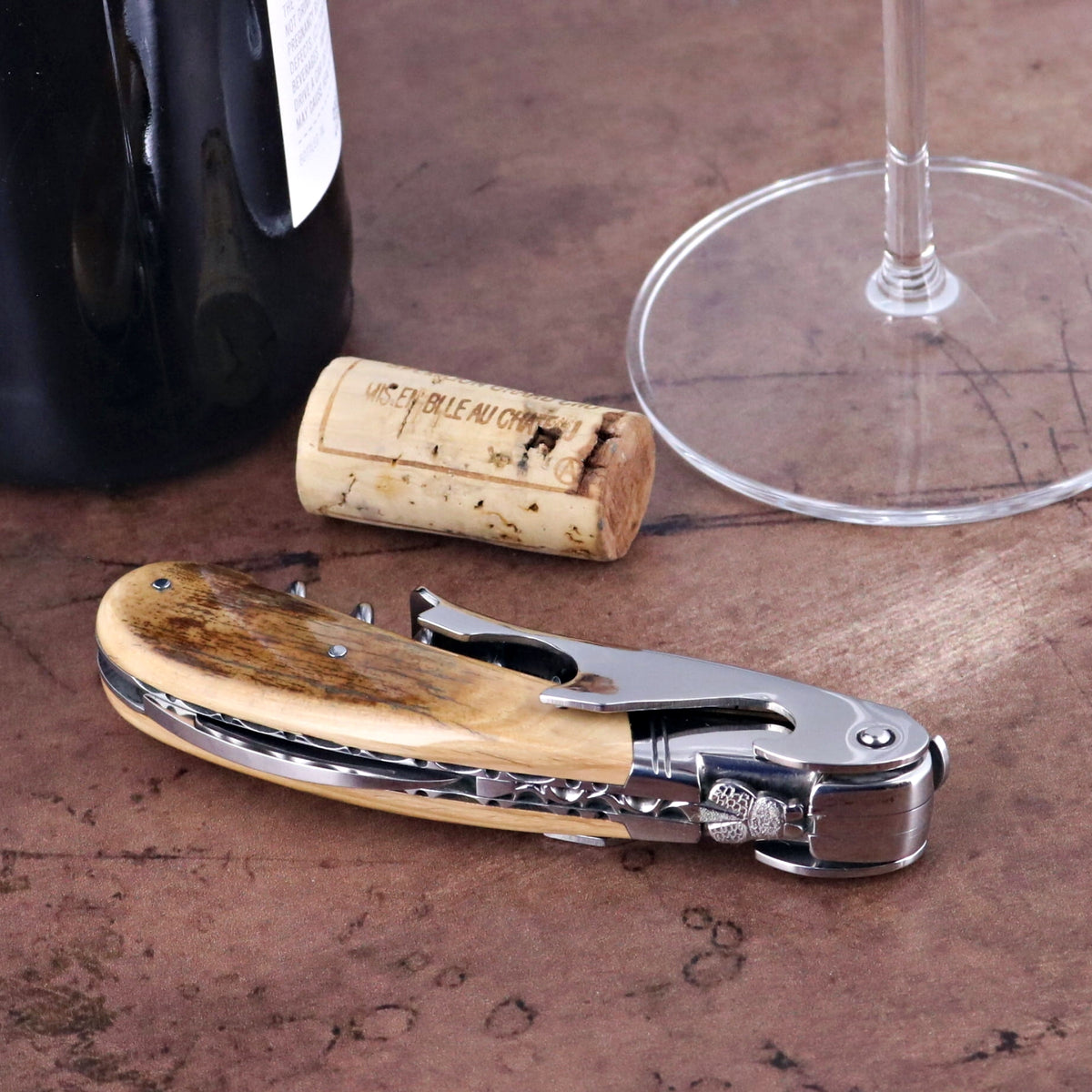 Laguiole Magnum Guilloche Fossilized Mammoth Ivory Corkscrew - G3