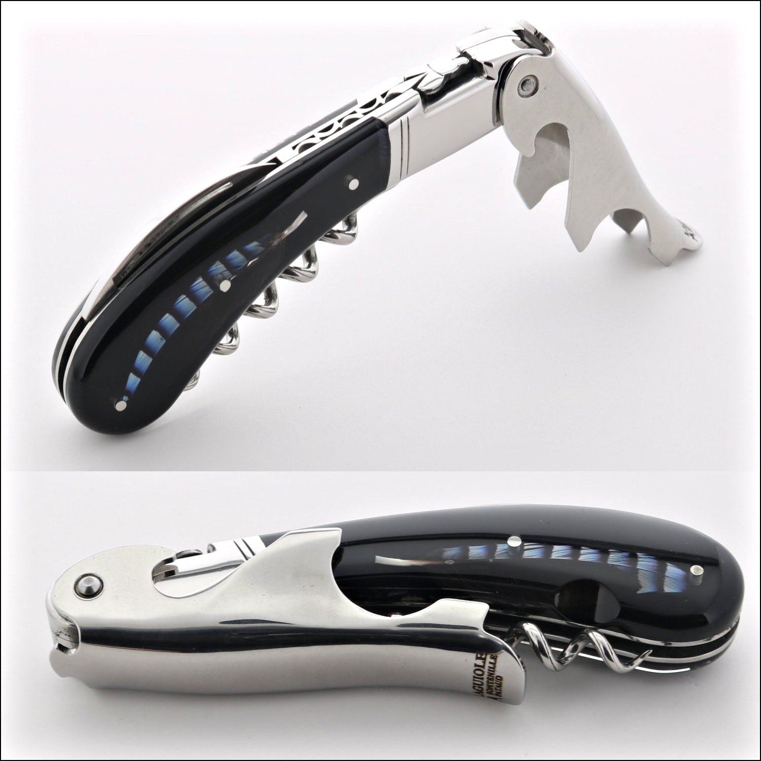 Laguiole Magnum Two-Step Corkscrew - Genuine Feather Inlay Handle