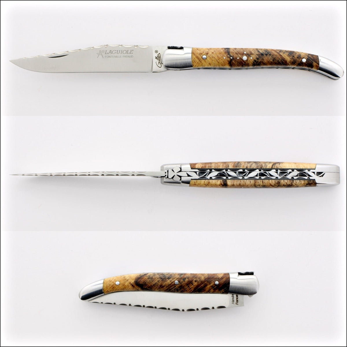 Laguiole Traditional Knife 11 cm Guilloche Burled Beech End Grain