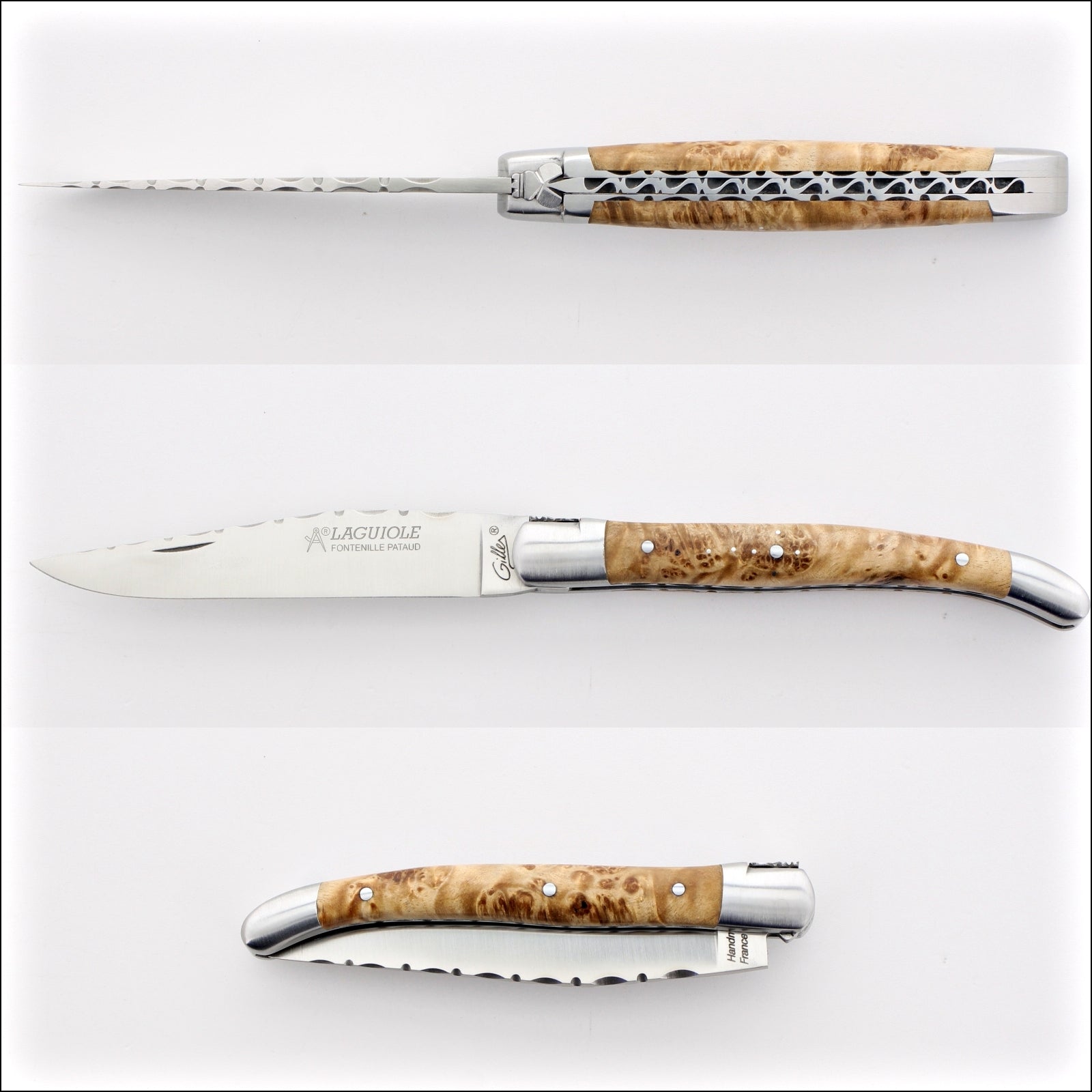 Laguiole Traditional Knife 11 cm Guilloche Maple Burl