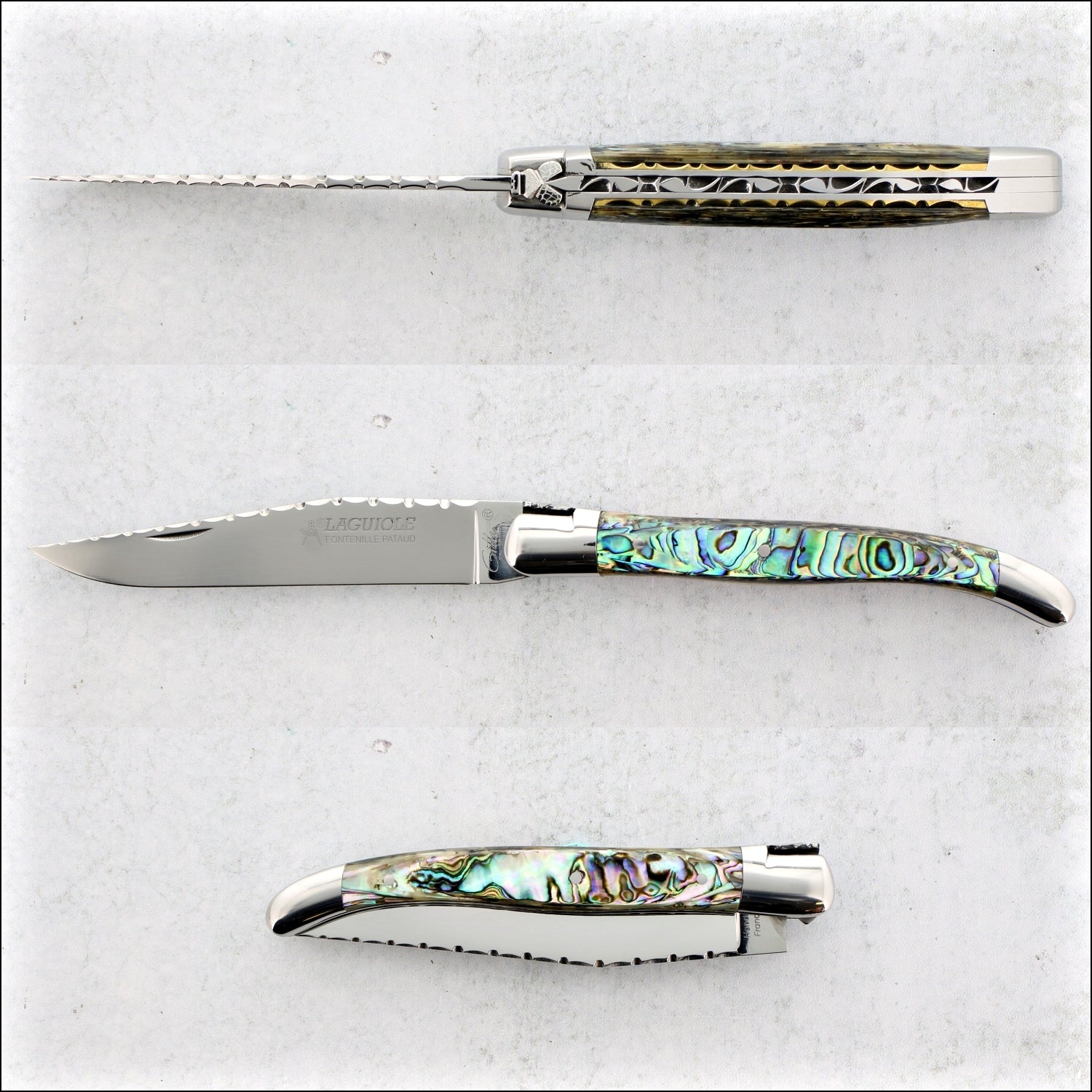 Laguiole Traditional Knife 11 cm Guilloche Mother of Pearl - A - Laguiole  Imports