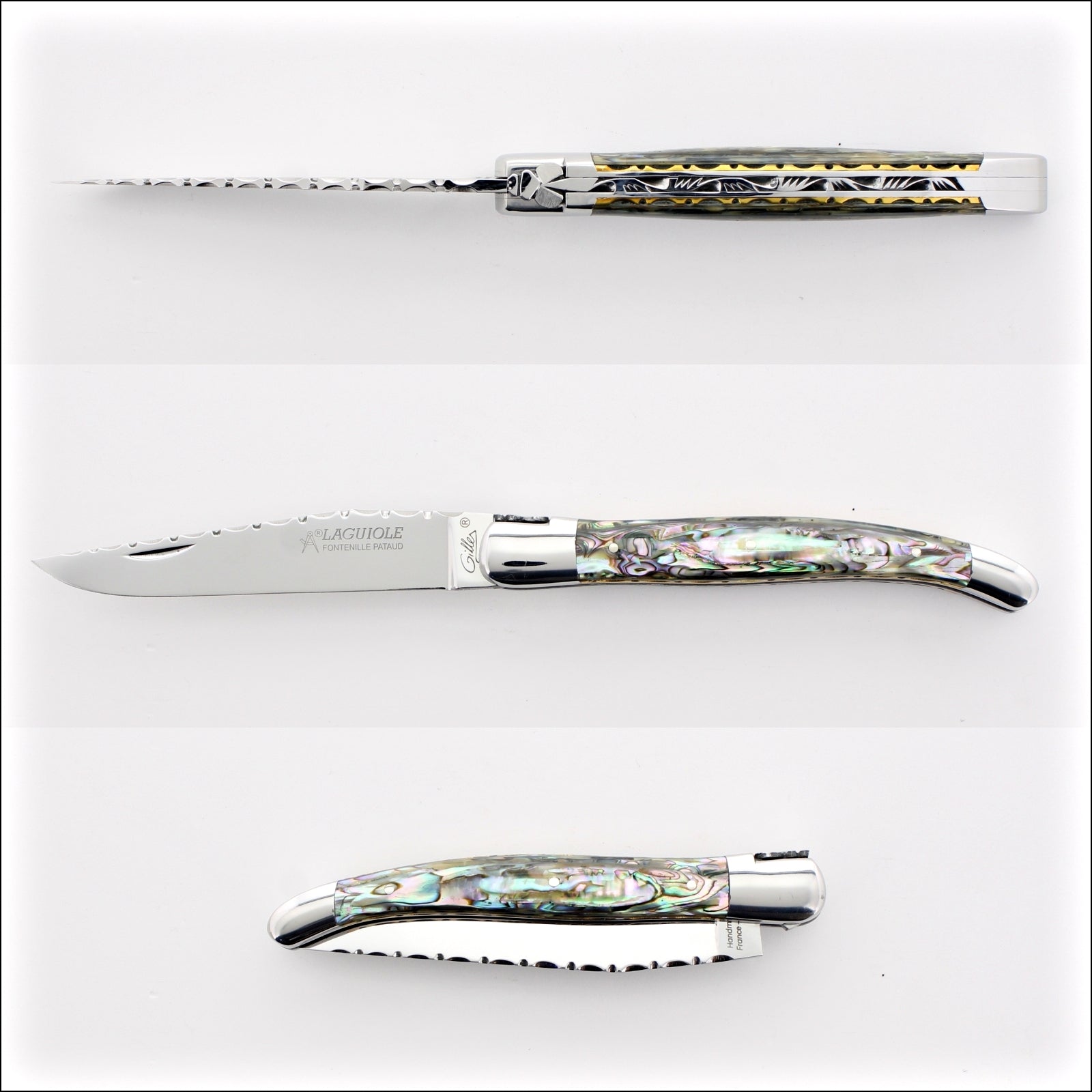 Laguiole Traditional Knife 12 cm Guilloche Mother of Pearl