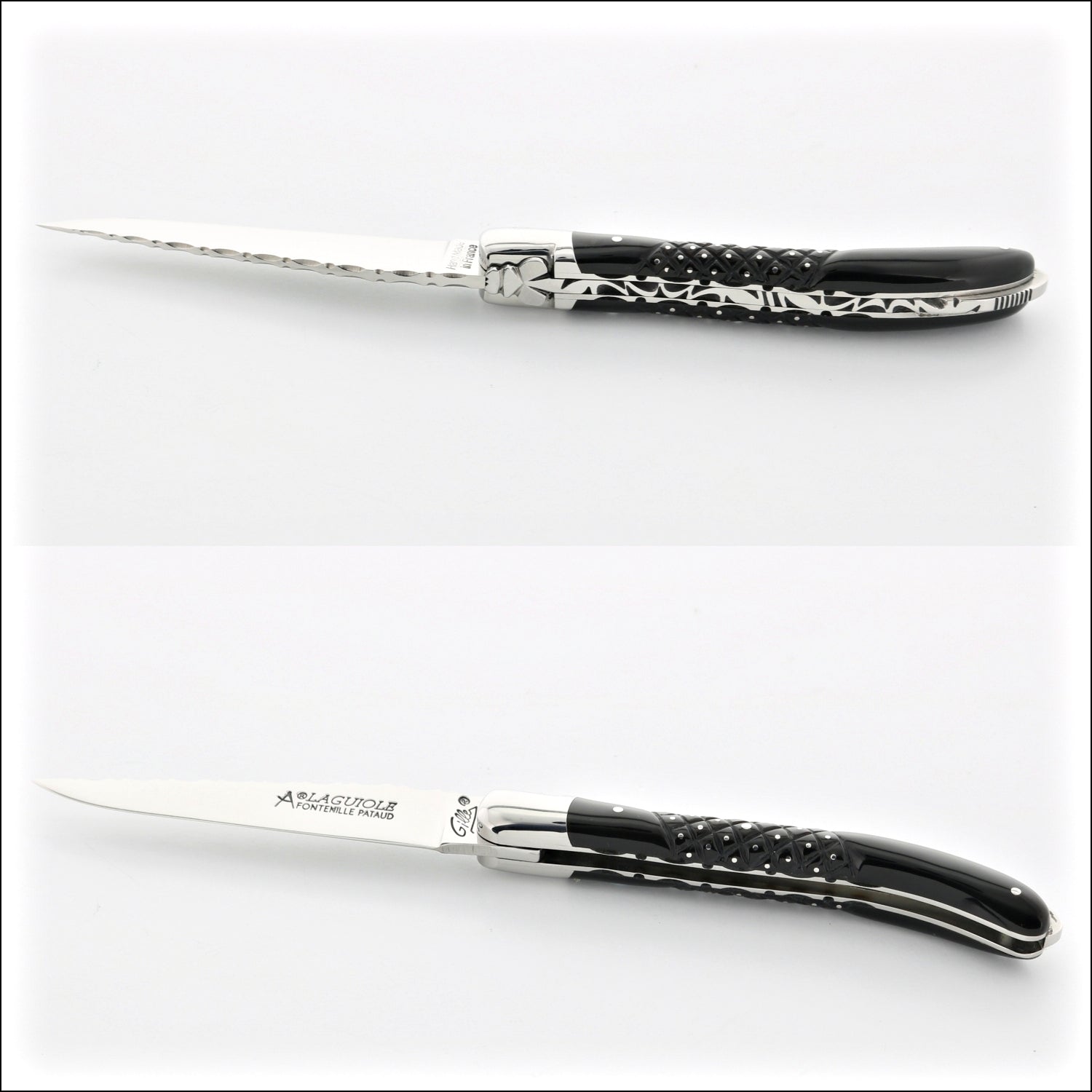 https://www.laguiole-imports.com/cdn/shop/files/Laguiole-XS-9-cm-Guilloche-Studded-Black-Horn-Tip-Handle-Fontenille-Pataud-2.jpg?v=1688207139