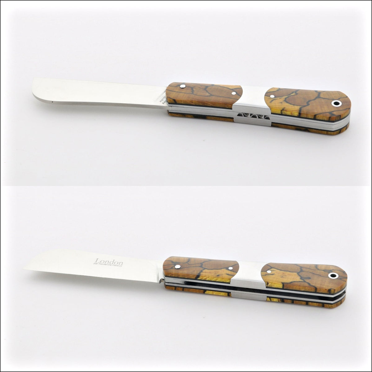 London 9 cm Burled Beech End Grain - Stainless Steel Center Bolster