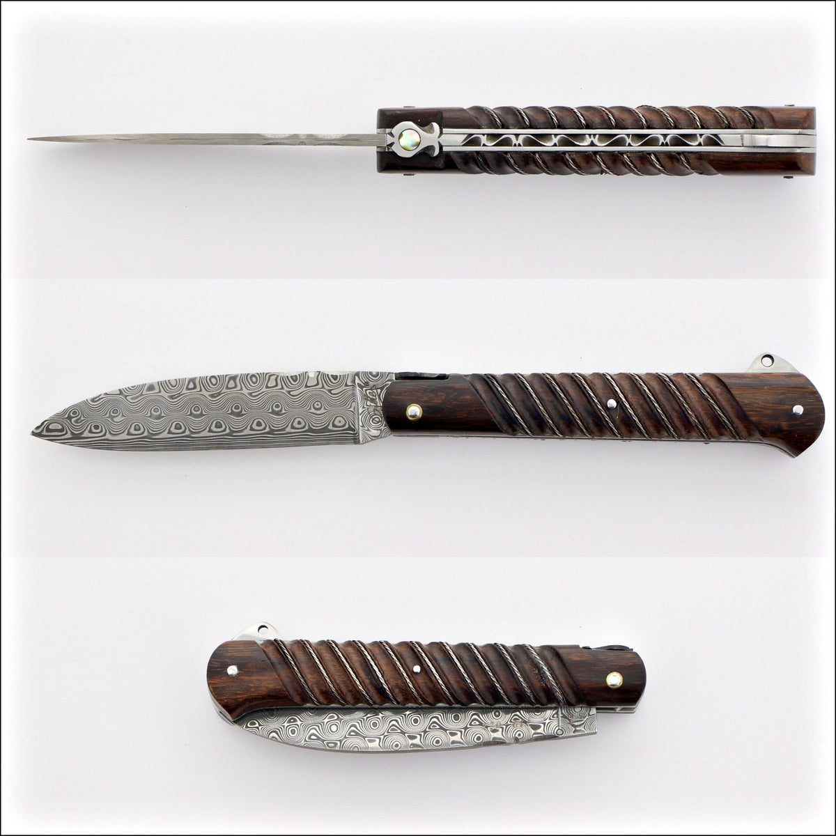 Yssingeaux Collection Pocket Knife - Silver Rope - Damascus Ironwood