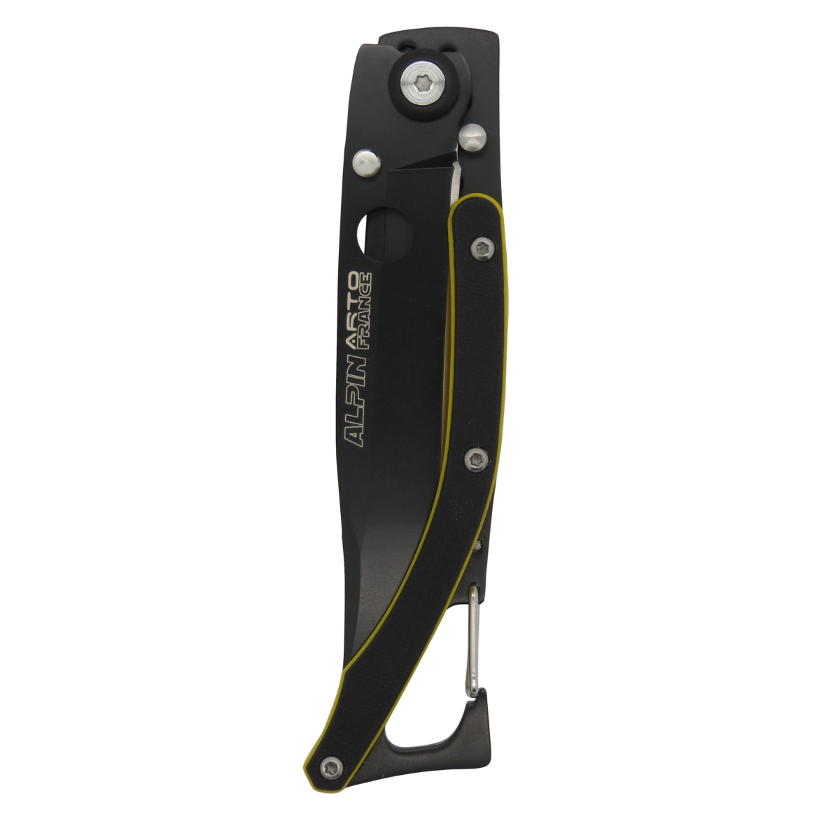 Alpin Titanium Black &amp; Yellow G10 Handle Ultralight Carabiner Folding Knife-Linerlock