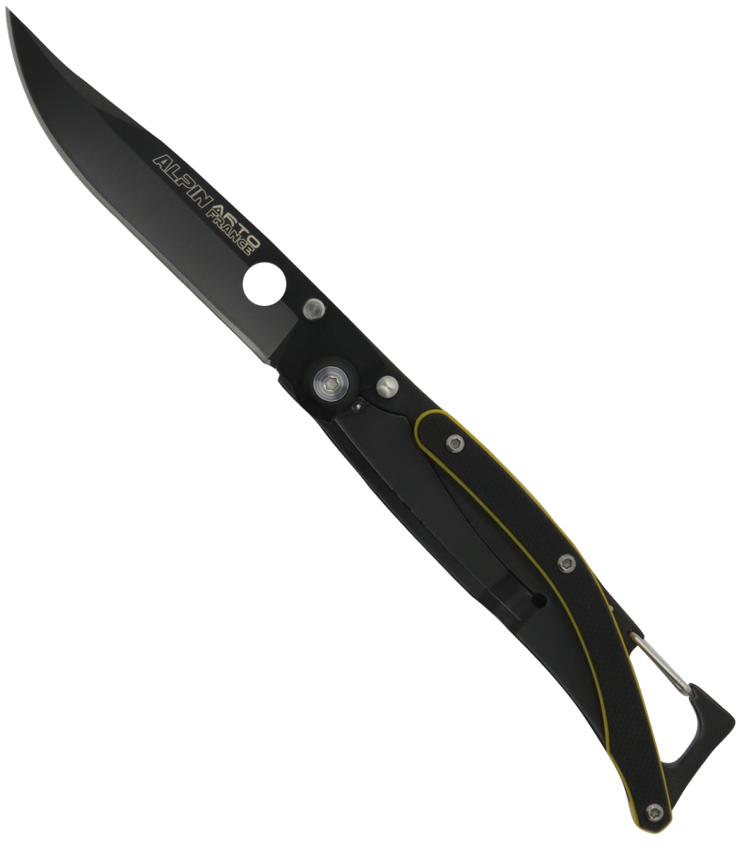 Alpin Titanium Black &amp; Yellow G10 Handle Ultralight Carabiner Folding Knife-Linerlock