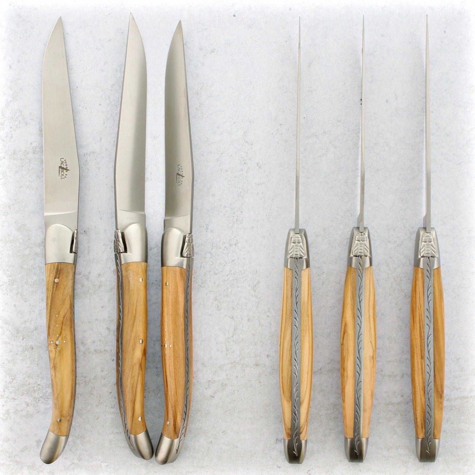 Laguiole Steak Knives Set of 6pc set Assorted Wood Handle Shiny