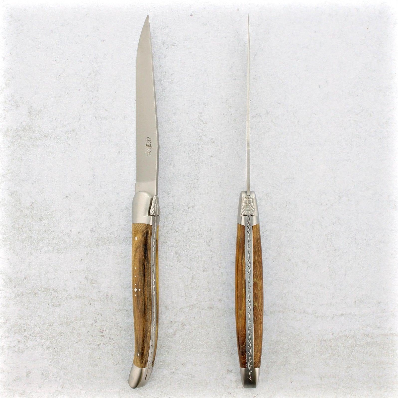 Laguiole Knife with Pistachio Wood Handle & Brass Bolsters