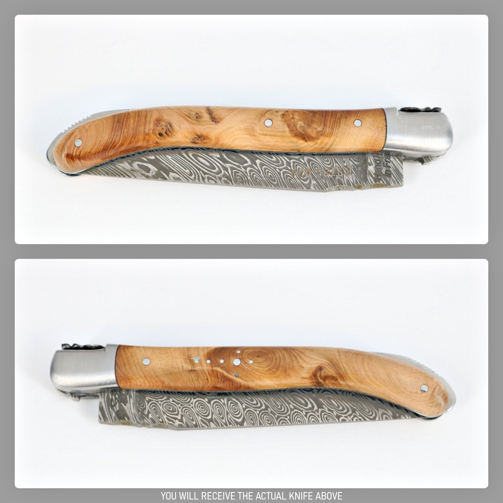 Laguiole XS Damascus Pocket Knife Juniper Handle #2-POCKET KNIFE