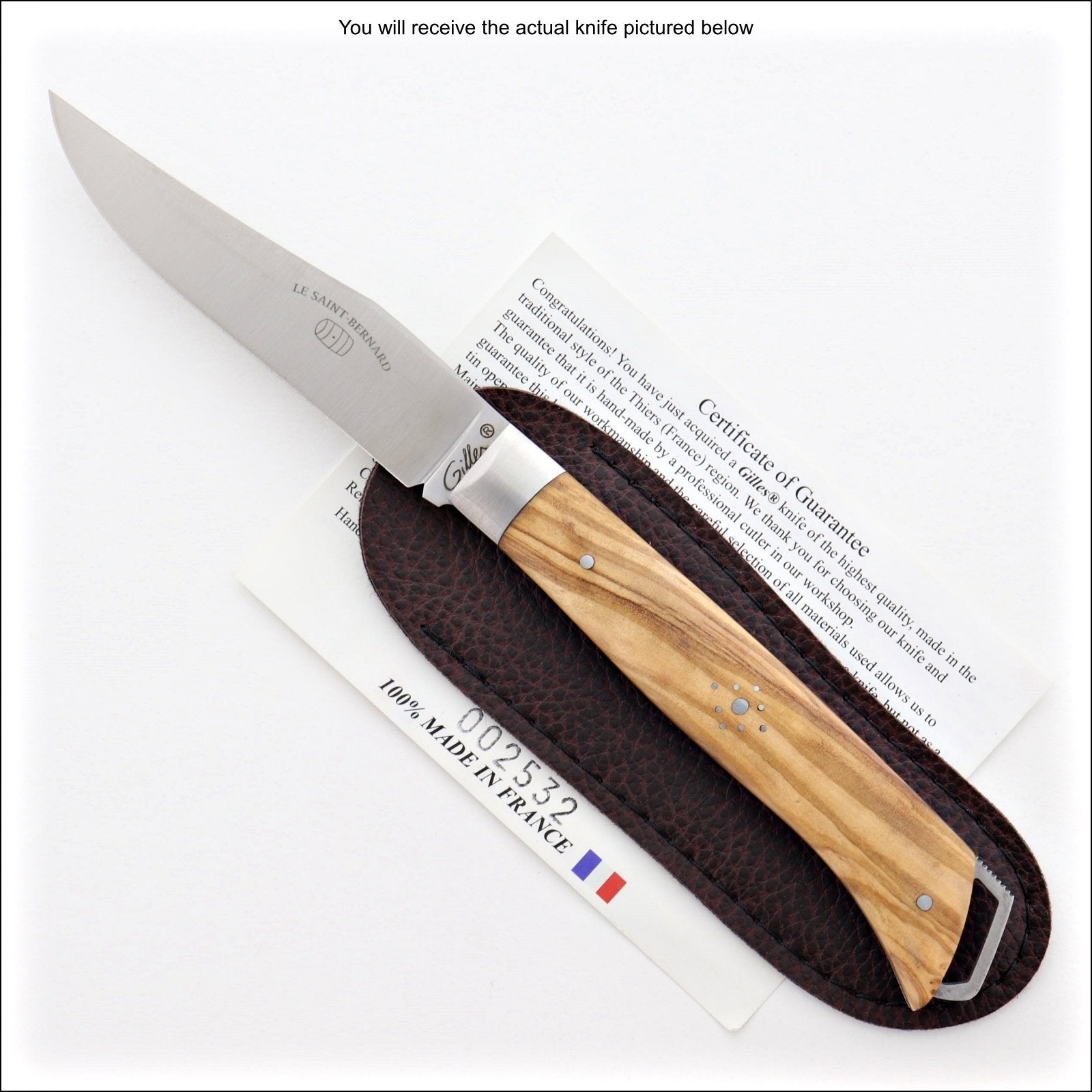 Le Saint-Bernard Pocket Knife - Olive Wood Handle - B - Laguiole Imports